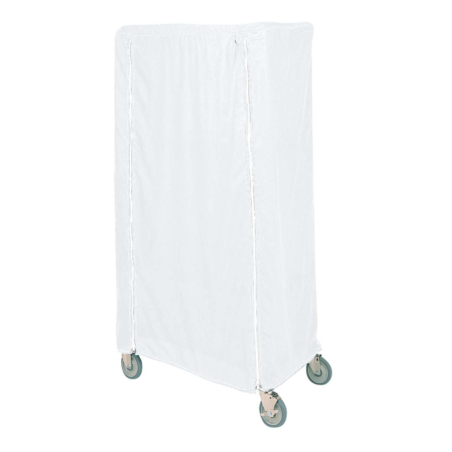 A Metro Waterproof Cart Cover on a cart with four wheels, against a white background.