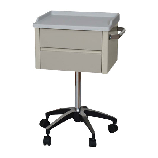 UMF Mobile Special Procedures Cart with two drawers, a tray top, and a chrome base on five caster wheels.