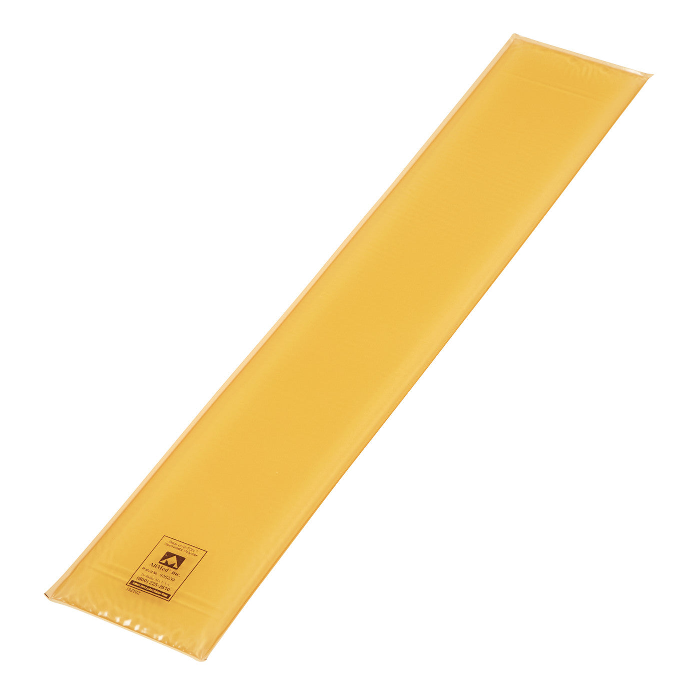 The AliMed AliGel Standard Armboard Pad is a long, narrow, yellow pad with a label visible at the bottom.