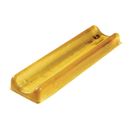 AliMed AliGel Contoured Armboard Pad, shown in translucent amber, with a contoured shape for arm support.