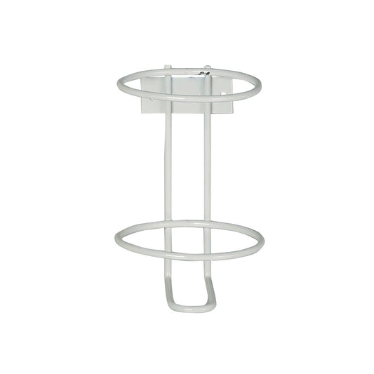 White metal Hold-It Round Quart Bottle Holder with two circular rings, designed for wall mounting.
