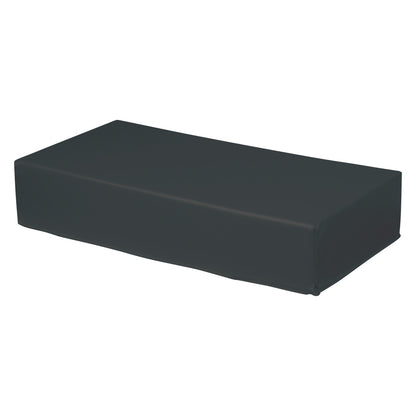 AliMed Vinyl-Covered Large Rectangle Positioner, shown in black, is a block-shaped support cushion with a smooth surface.