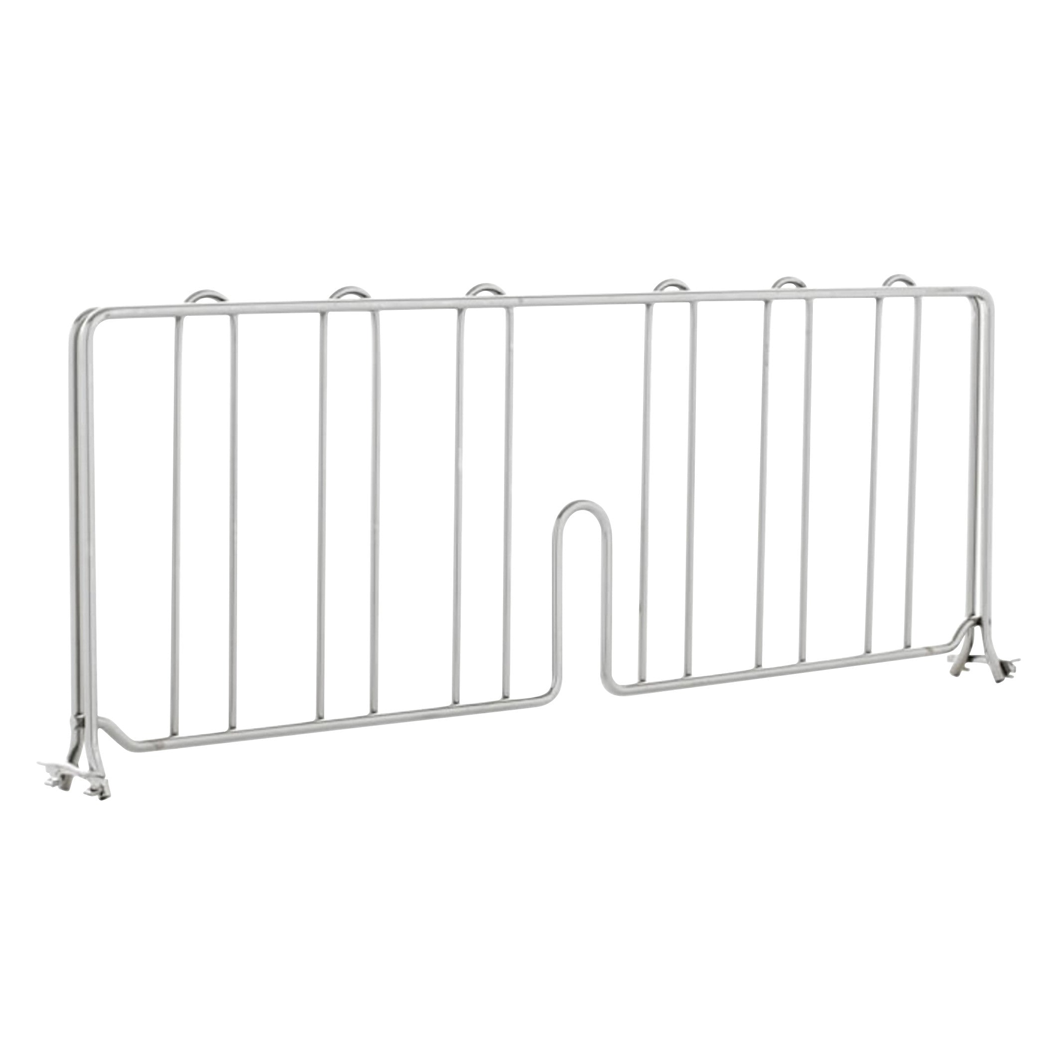 Metal shelf divider for Nexel suture cart with vertical bars and a U-shaped cutout at the bottom center.