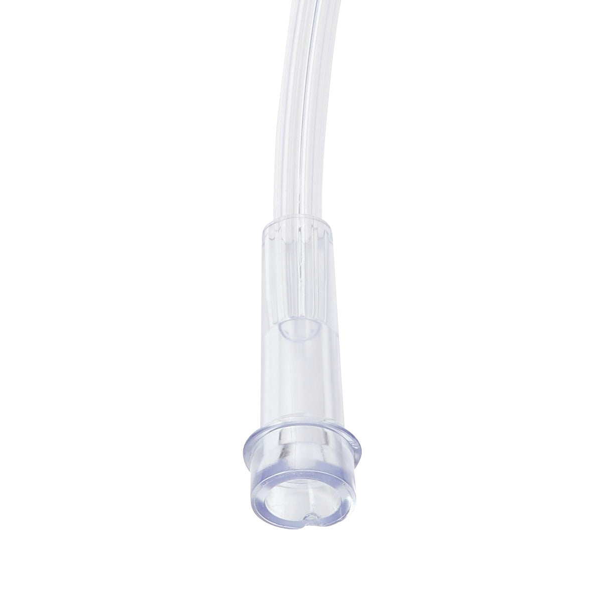 Clear Oxygen Tubing with a connector. The tubing is flexible and transparent, designed for medical use.