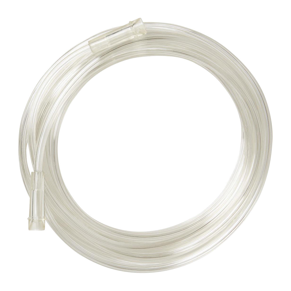 Clear coiled oxygen tubing with connectors, labeled as Oxygen Tubing, displayed on a white background.
