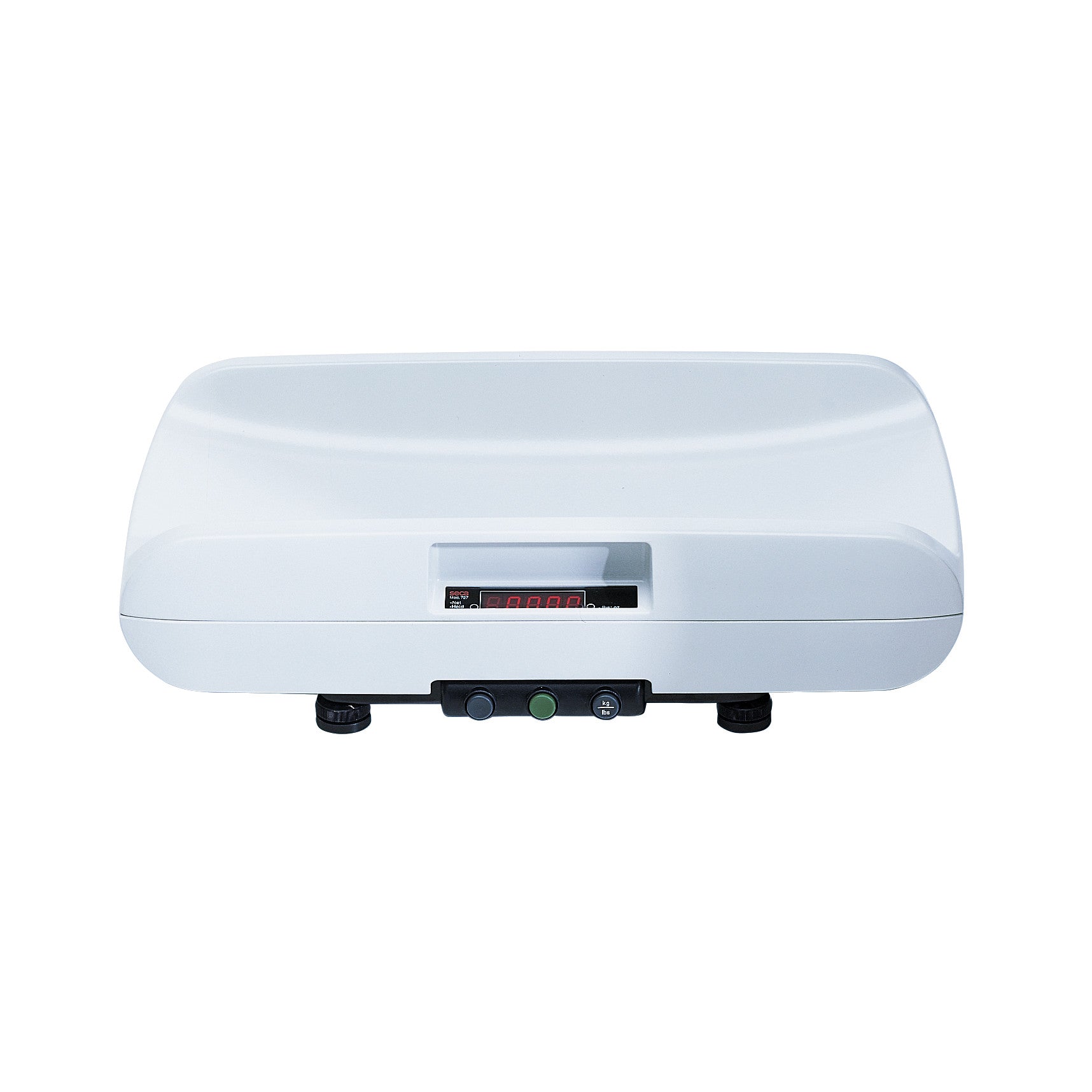 Seca Electronic Baby Scale shown with a white, contoured platform and digital display, designed for weighing infants accurately.