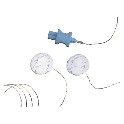 Adult Skin Temperature Probe with blue connector and two circular sensors featuring the DeRoyal logo.