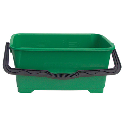 Green MRI-Safe Heavy-Duty Bucket with a black handle. It has a rectangular shape and is designed for durability and strength.