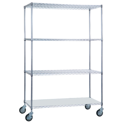 The AliMed 4-Shelf Chrome Wire Linen Cart features a chrome wire frame with four shelves and wheels for mobility.