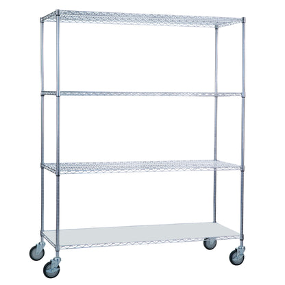 AliMed 4-Shelf Chrome Wire Linen Cart with four wire shelves and caster wheels for mobility, shown against a white background.