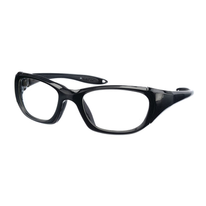 A pair of UltraSoft Radiation Protection Eyewear with black frames and clear lenses, shown on a white background.