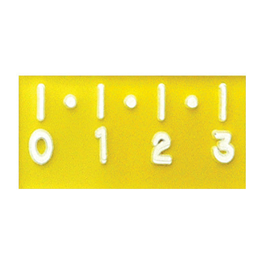 Yellow Digital Imaging Marker Ruler with white numbers 0, 1, 2, 3, and dots between them indicating measurements.
