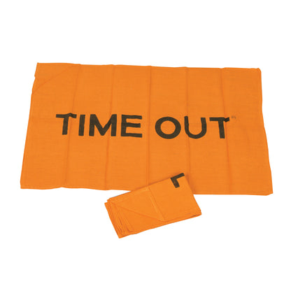 Orange SANDEL TIME OUT Beacon with bold black text "TIME OUT" displayed, alongside a folded section of the same material.