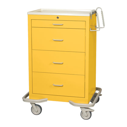 AliMed Standard Series 4-Drawer Isolation Cart with Key Lock, yellow with four drawers, handle, and wheels for mobility.