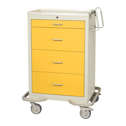 The AliMed Standard Series 4-Drawer Isolation Cart with Key Lock features a white frame, four yellow drawers, and swivel casters.