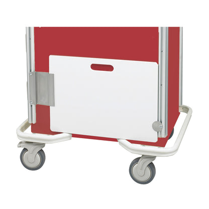 AliMed Cart Accessory: Cardiac Board for Select/Standard/Wide Series Medical Carts, attached to a red cart with wheels.