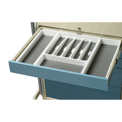 An AliMed Cart Accessory: Expandable Tray for Select/Standard Series Medical Carts, shown in an open drawer with compartments.