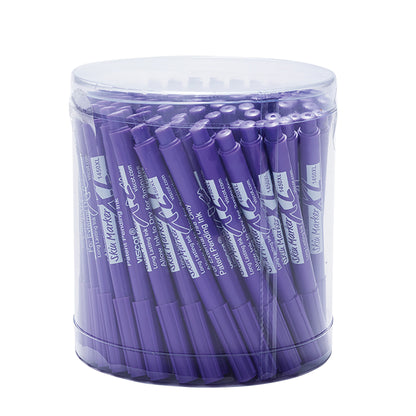 A container of Viscot Mini XL Pre-Surgical Skin Markers, featuring multiple purple markers inside a clear plastic tub.