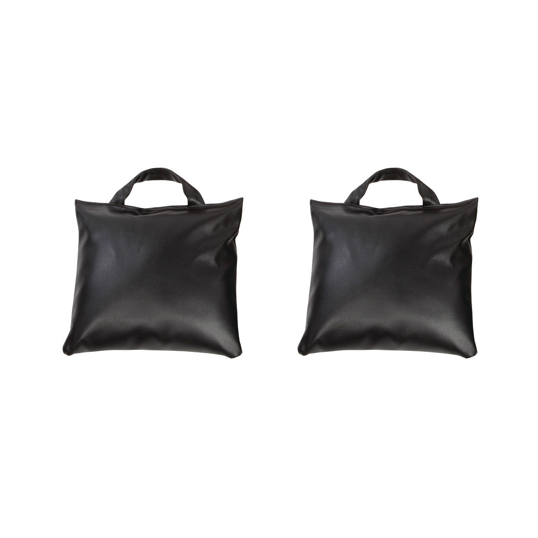 Two black AliMed Cervical Visualization and Traction Sandbags with handles against a white background.