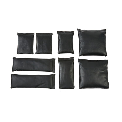 AliMed General Sandbag Set A features eight black sandbags in various sizes, designed for medical and therapeutic use.