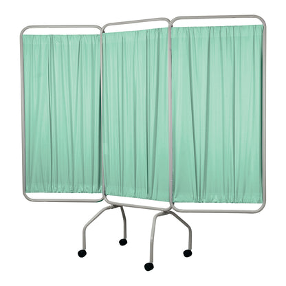Champion Privess Basic Three-Panel Privacy Screen with light green curtains and a metal frame on wheels.
