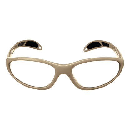 Ultralite Wraparound Radiation Protection Glasses for Petite Faces in beige, featuring a streamlined design with side shields.