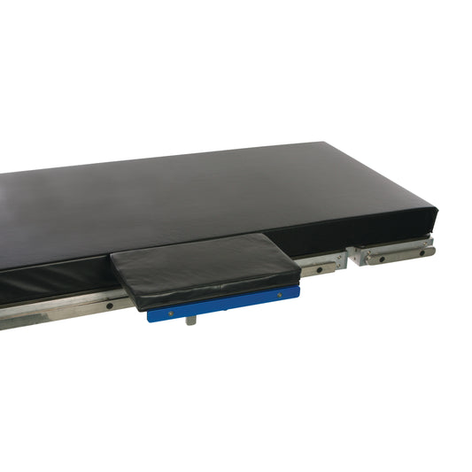 AliMed Table Width Extender, a black padded extension on a metal frame, designed to increase table surface area.