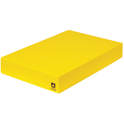Yellow AliMed Protecta-Coat Rectangle Positioner with a smooth surface and printed logo on the side.
