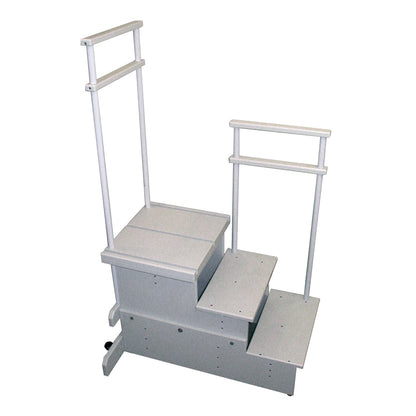 Three-Step Positioning Platform with Side Rail for CR and DR Systems, featuring two steps, safety rails, and a sturdy base.