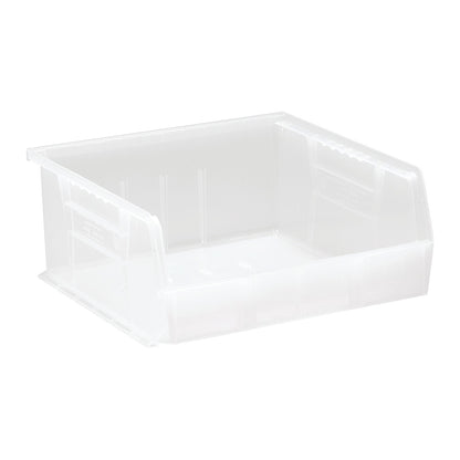 A transparent Quantum Ultra Stack and Hang Bin with a wide open front for easy access and organizing, shown empty.