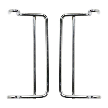 Two metal Side-Stacking Ledges for Quantum Mesh Stack and Hang Wire Bin, shaped in a hook-like design, shown side by side.