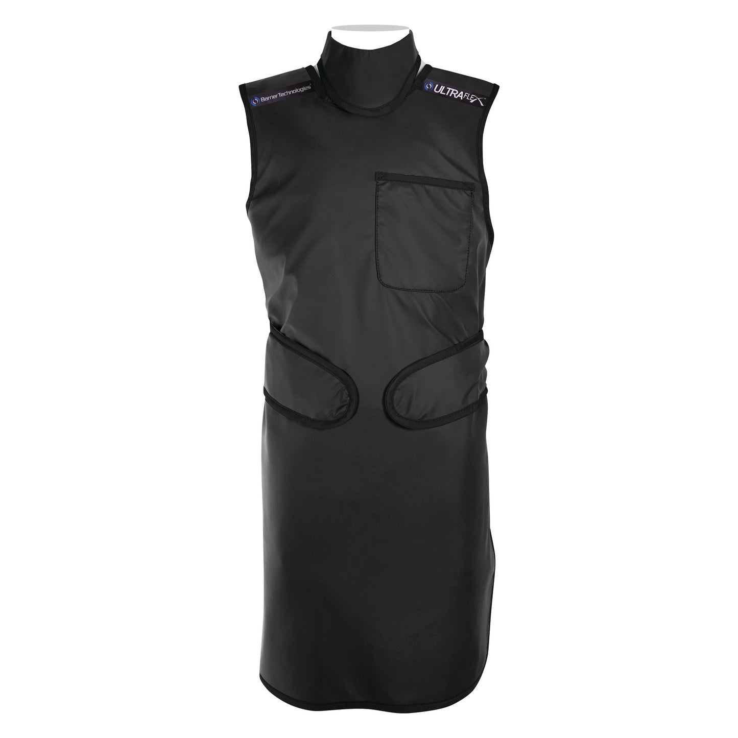 Barrier Technologies UltraFlex Lead-Free Frontal Apron in black with a chest pocket and adjustable side straps.