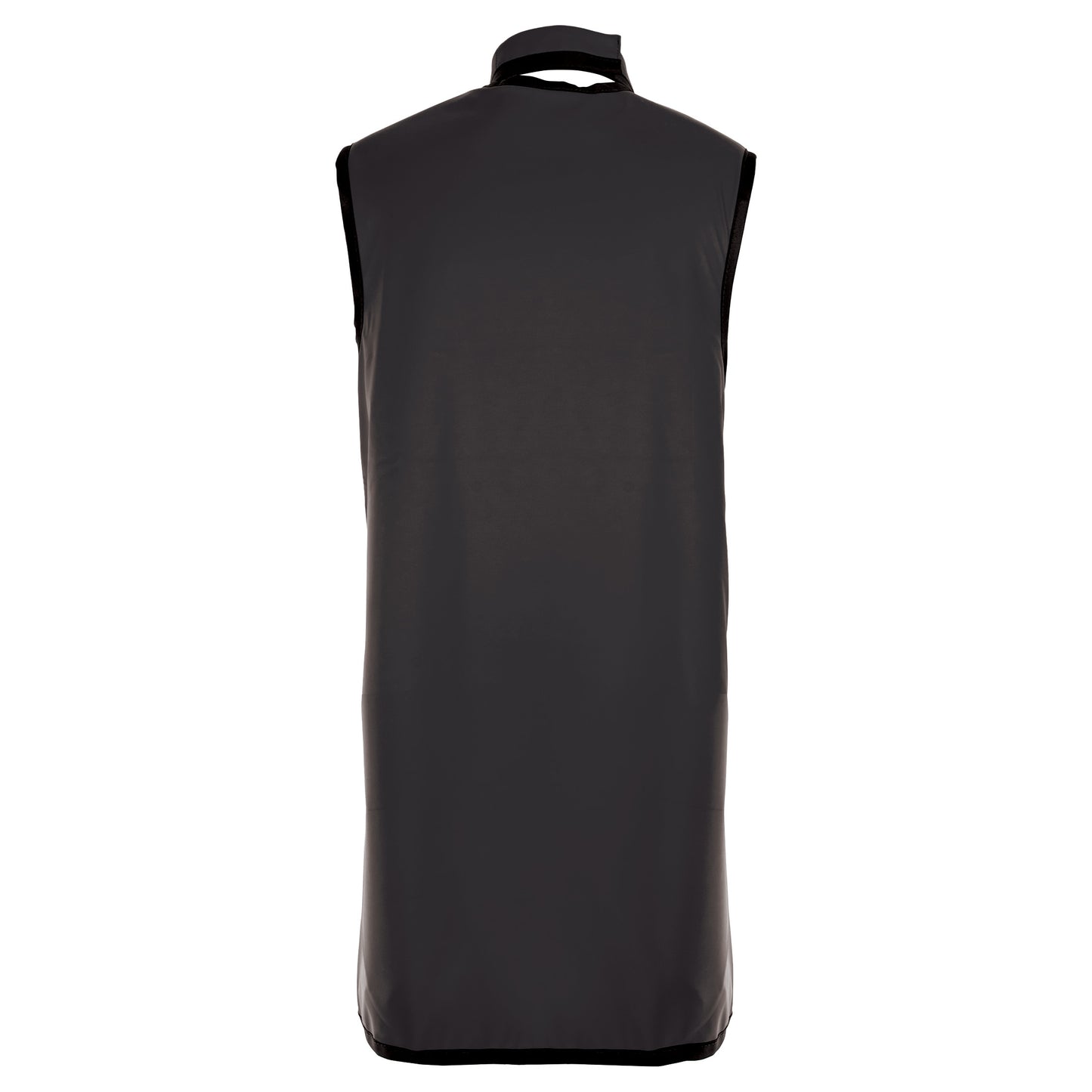 Back view of a Barrier Technologies UltraFlex Wrap with Support Lead-Free Apron, in dark gray, sleeveless design.