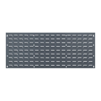 Quantum Solid Louvered Panel in black with multiple horizontal slots and mounting holes on the edges.