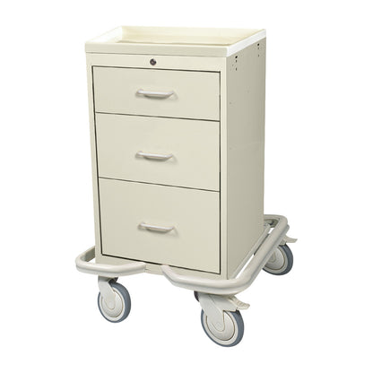 AliMed Mini Series 3-Drawer Isolation Tower Cart with Key Lock, featuring three drawers and four wheels for mobility.