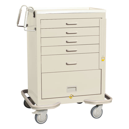 AliMed Standard Series 5-Drawer Emergency Cart with Bottom Panel features five drawers, handles, wheels, and side rails.