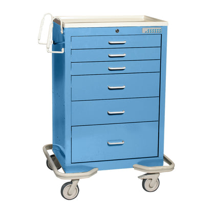 Blue AliMed Standard Series 6-Drawer Anesthesia/Procedure Cart with Electronic Lock, 30" drawer space, on wheels.