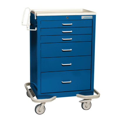 Blue AliMed Standard Series 6-Drawer Anesthesia/Procedure Cart with electronic lock, 30" drawer space, and four wheels.
