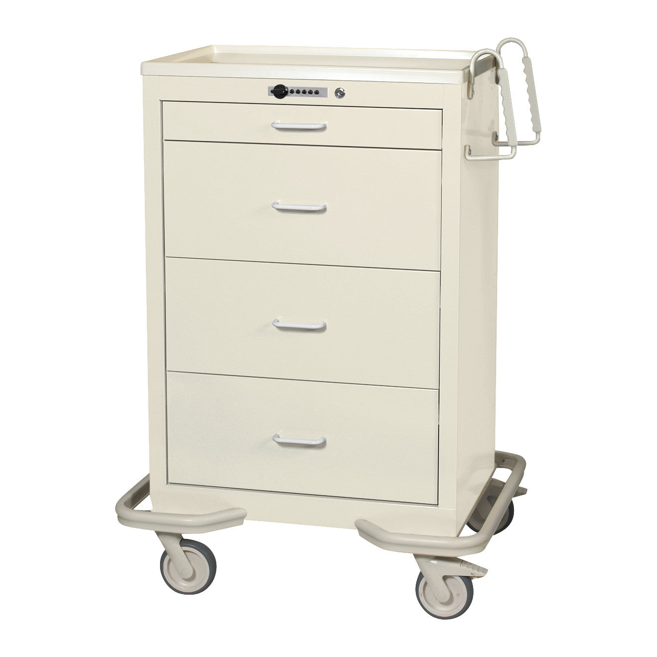 AliMed Standard Series 4-Drawer Isolation Cart with Push-Button Lock, featuring four drawers, locking system, and caster wheels.