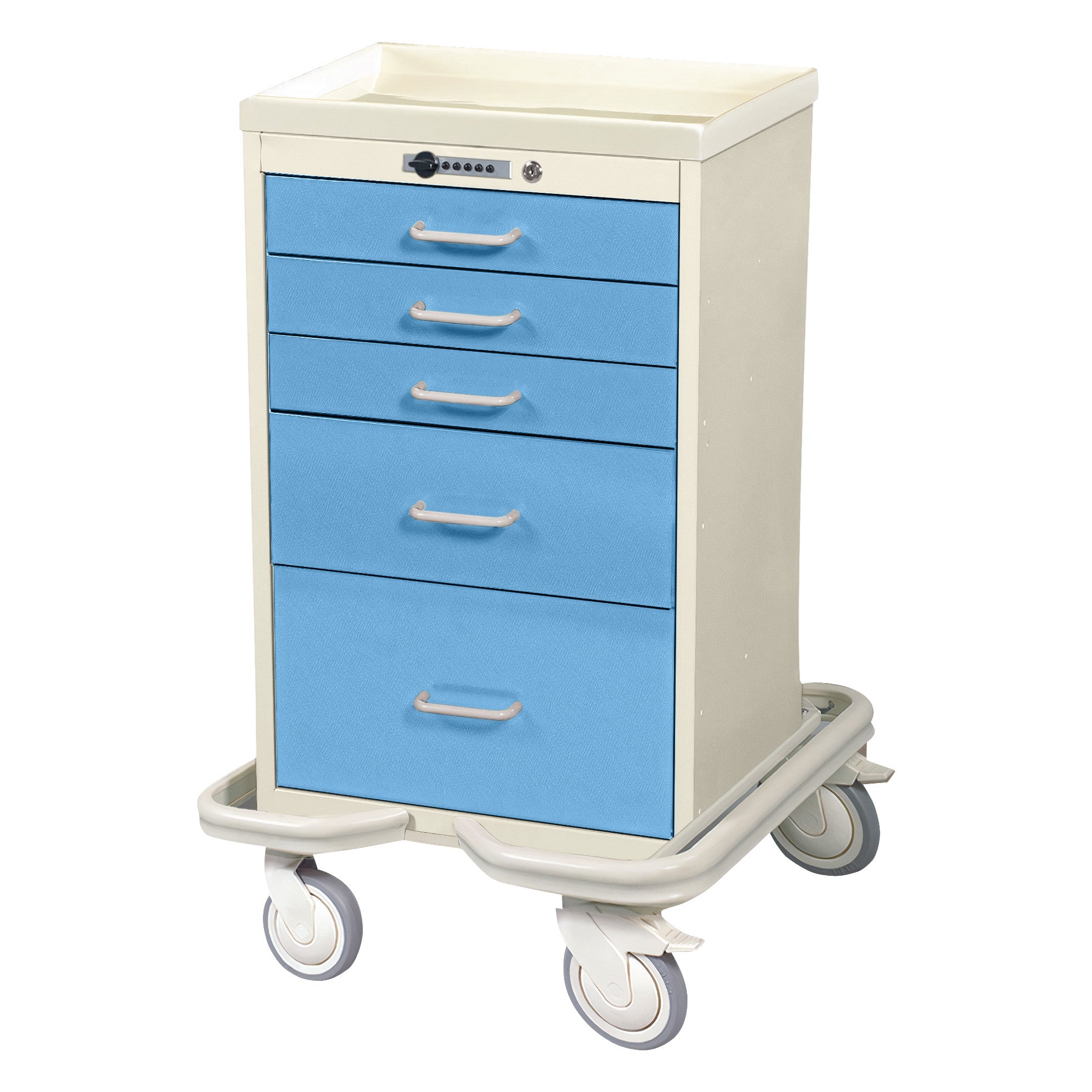 Mini Series 5-Drawer Anesthesia/Procedure Tower Cart, Push-Button Lock, Two-Tone Slate Blue