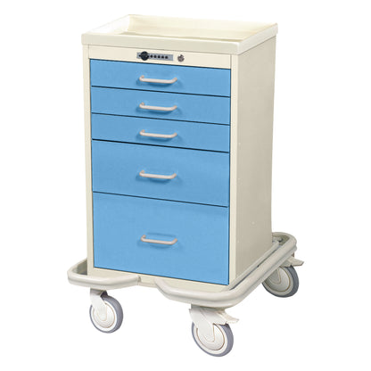 Mini Series 5-Drawer Anesthesia/Procedure Tower Cart, Push-Button Lock, Two-Tone Slate Blue