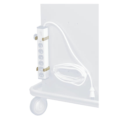 AliMed Cart Accessory: Cord Wrap Bracket for Six-Outlet Strip, attached to a medical cart with a coiled cable.