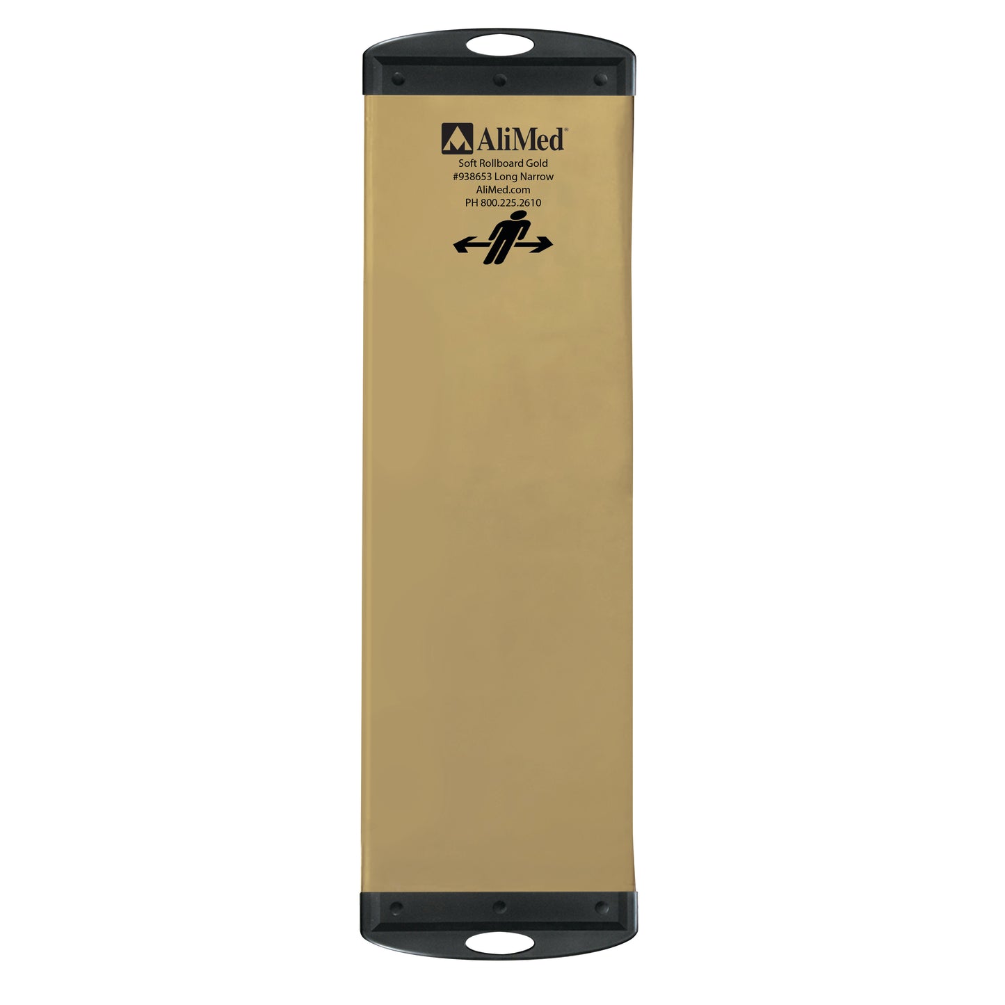 AliMed Soft Gold Rollboard shown vertically. It has a tan surface with black handles on each end and printed text at the top.