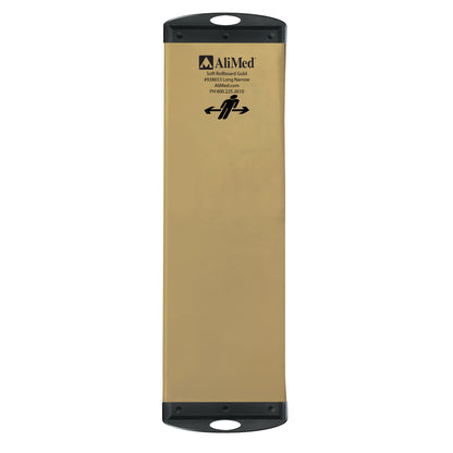 AliMed Soft Gold Rollboard shown vertically. It has a tan surface with black handles on each end and printed text at the top.