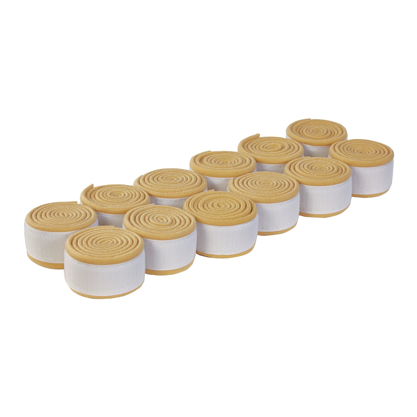 A set of eleven AliMed AliStrap Soft Precut Patient Safety Straps, featuring beige padding and white straps, arranged in two rows.