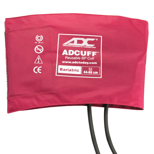 Red ADC Adcuff Bariatric Sphygmomanometer Cuff with white text, size 44-66 cm, for blood pressure measurement.