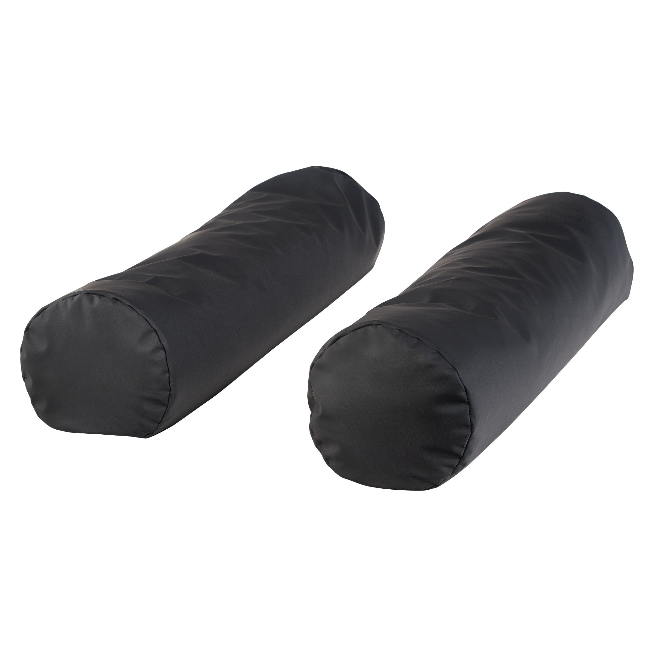 Two black AliMed ComPly Chest Roll Positioners are shown on a white background. They are cylindrical with a smooth surface.