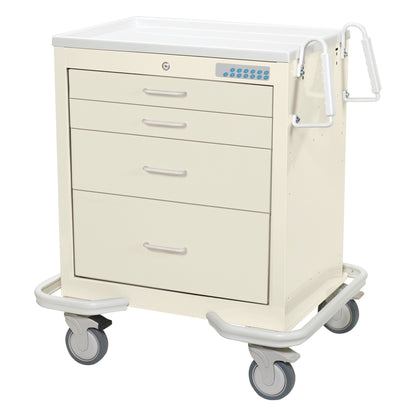 AliMed Standard Series 4-Drawer Anesthesia/Procedure Cart with Electronic Lock, featuring four drawers, wheels, and push handles.