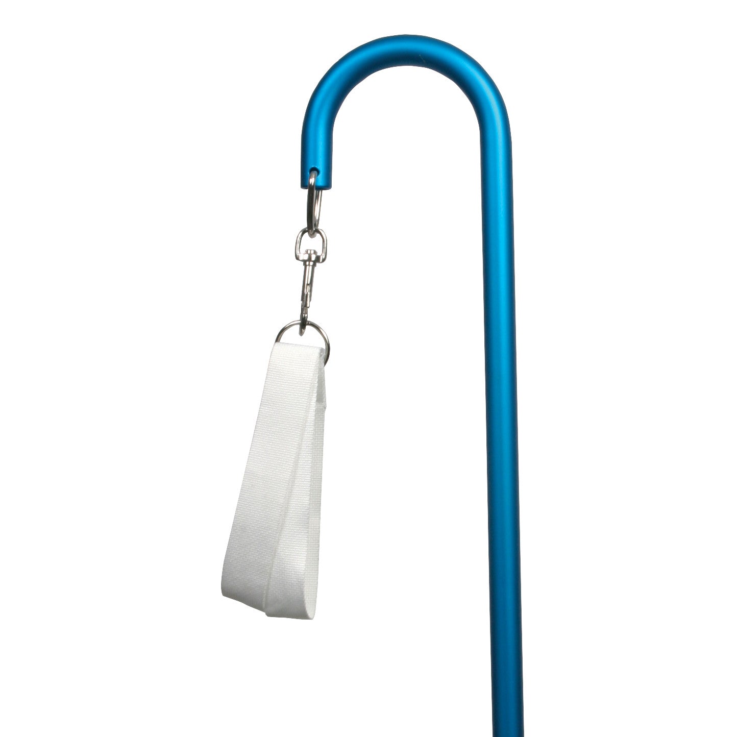 A blue AliMed Lithotomy Holder with a white Replacement Strap attached by a metal clasp against a white background.