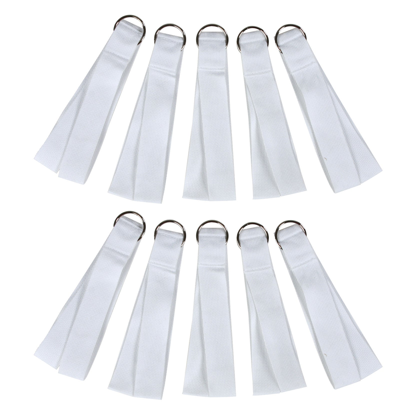Ten white Replacement Straps for AliMed Lithotomy Holder with metal loops, arranged in a circular pattern on a white background.